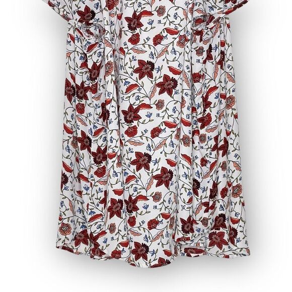 LOFT Loft White Red Floral Tie Front Flowy Top Blouse Short Sleeve Women Size XL - Picture 6 of 9
